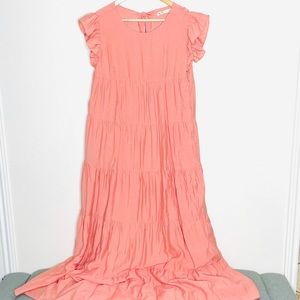 LaVen Tiered Maxi Dress in Coral/Soft Peach